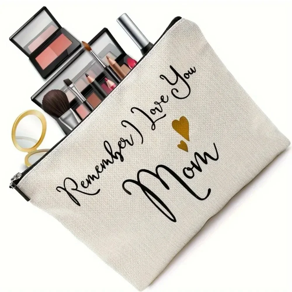 Cream and Black Linen Cosmetic Bag For Mom